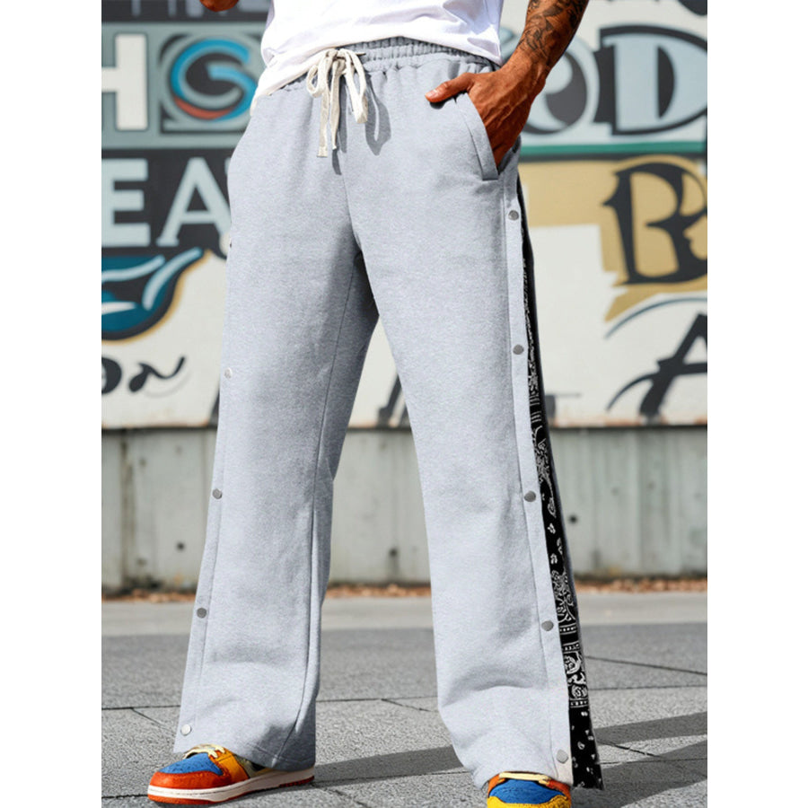 Men’s Full Size Side Snap Wide Leg Pants Plus Size Light Gray / S Apparel and Accessories
