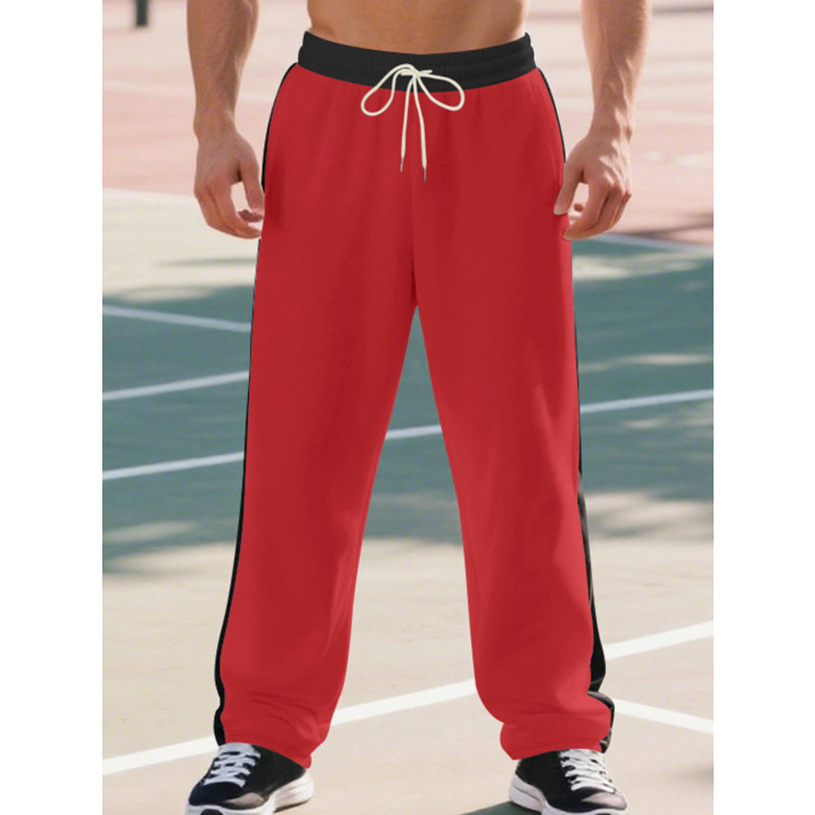 Men’s Full Size Side Stripe Wide Leg Pants Plus Size Apparel and Accessories