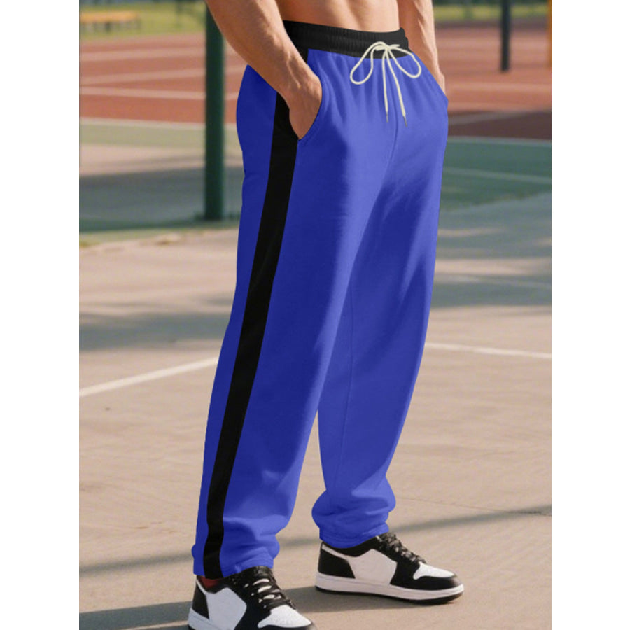 Men’s Full Size Side Stripe Wide Leg Pants Plus Size Apparel and Accessories