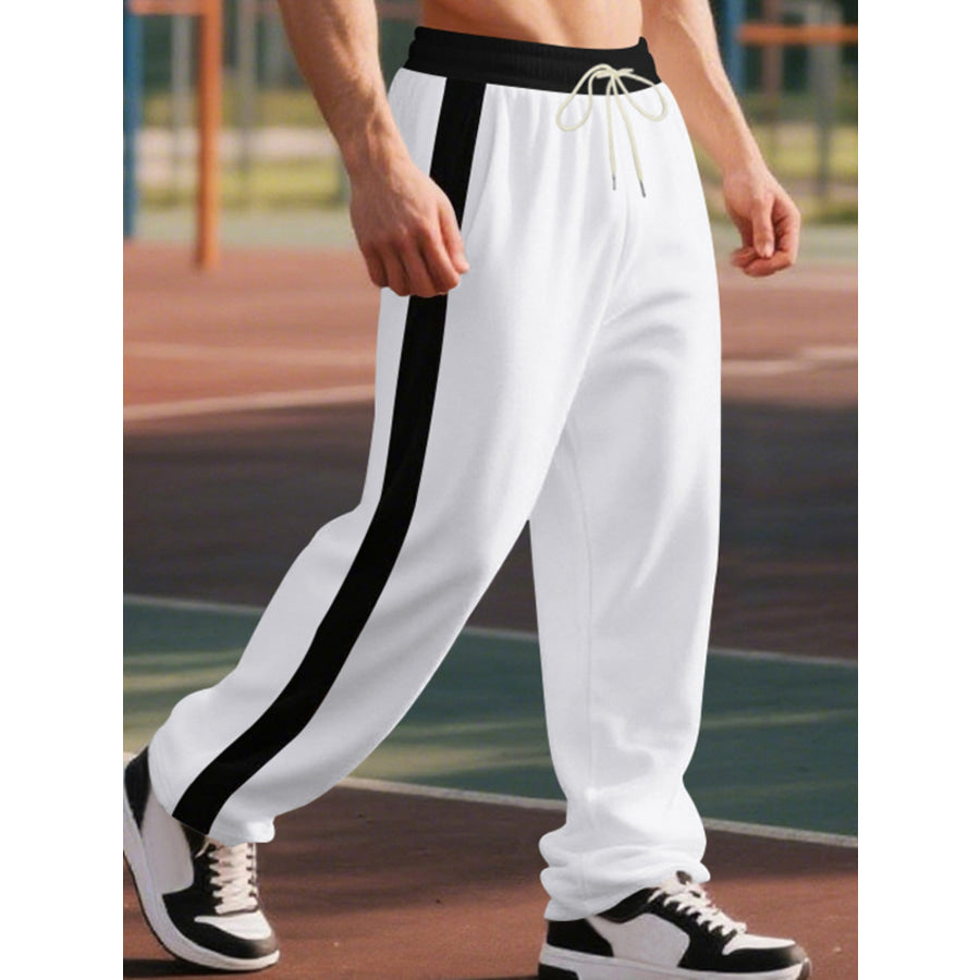 Men’s Full Size Side Stripe Wide Leg Pants Plus Size Apparel and Accessories