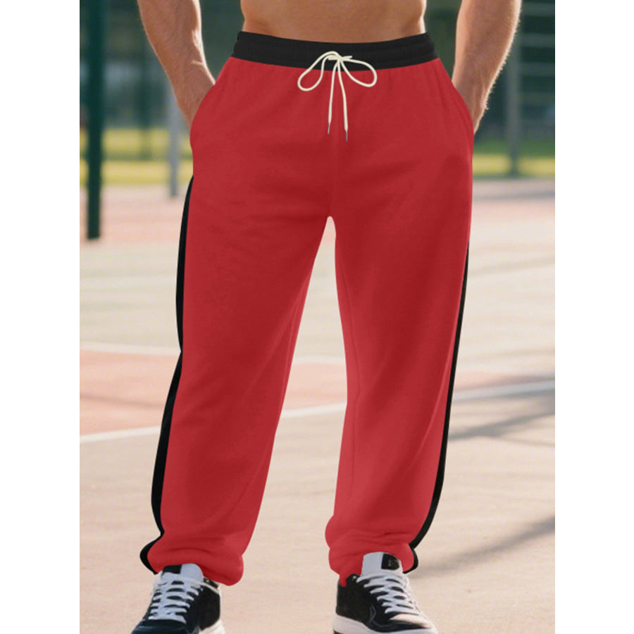 Men’s Full Size Side Stripe Wide Leg Pants Plus Size Apparel and Accessories