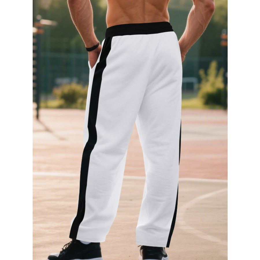 Men’s Full Size Side Stripe Wide Leg Pants Plus Size Apparel and Accessories