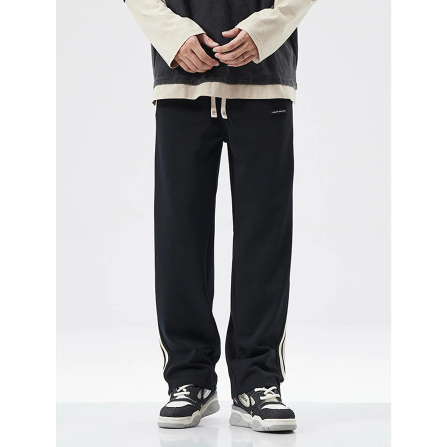 Men’s Full Size Side Striped Casual Loose Fit Pants Plus Size Black / S Apparel and Accessories