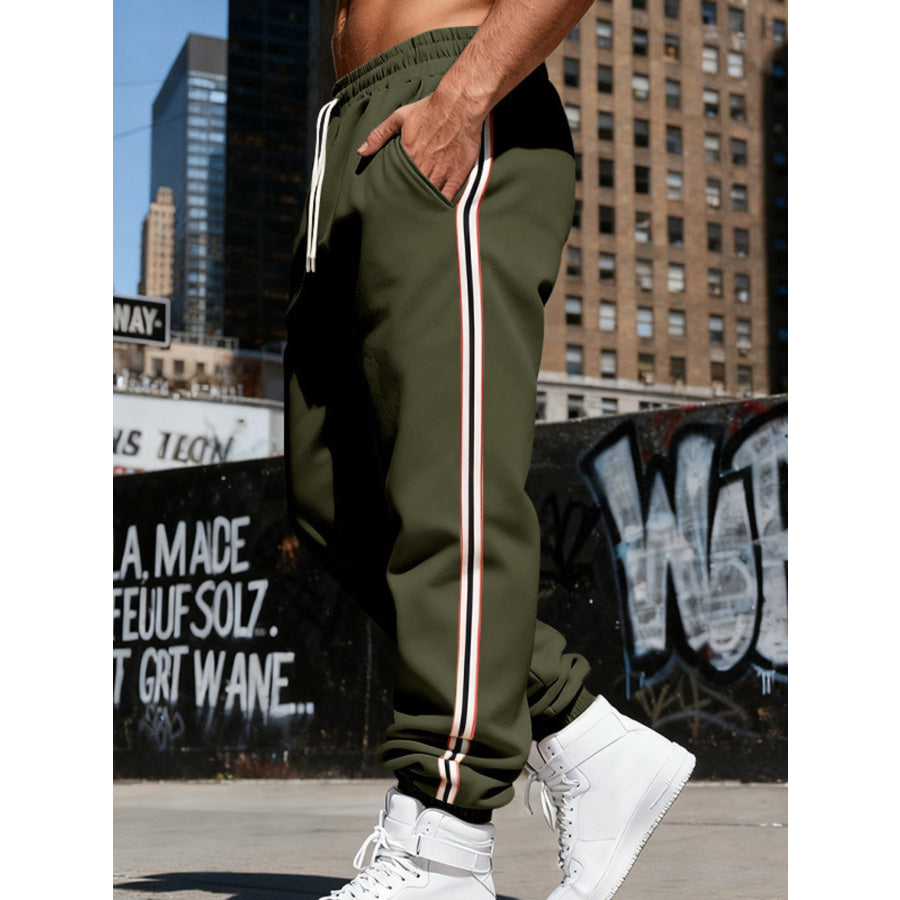 Men’s Full Size Side-Striped Drawstring Joggers Plus Apparel and Accessories