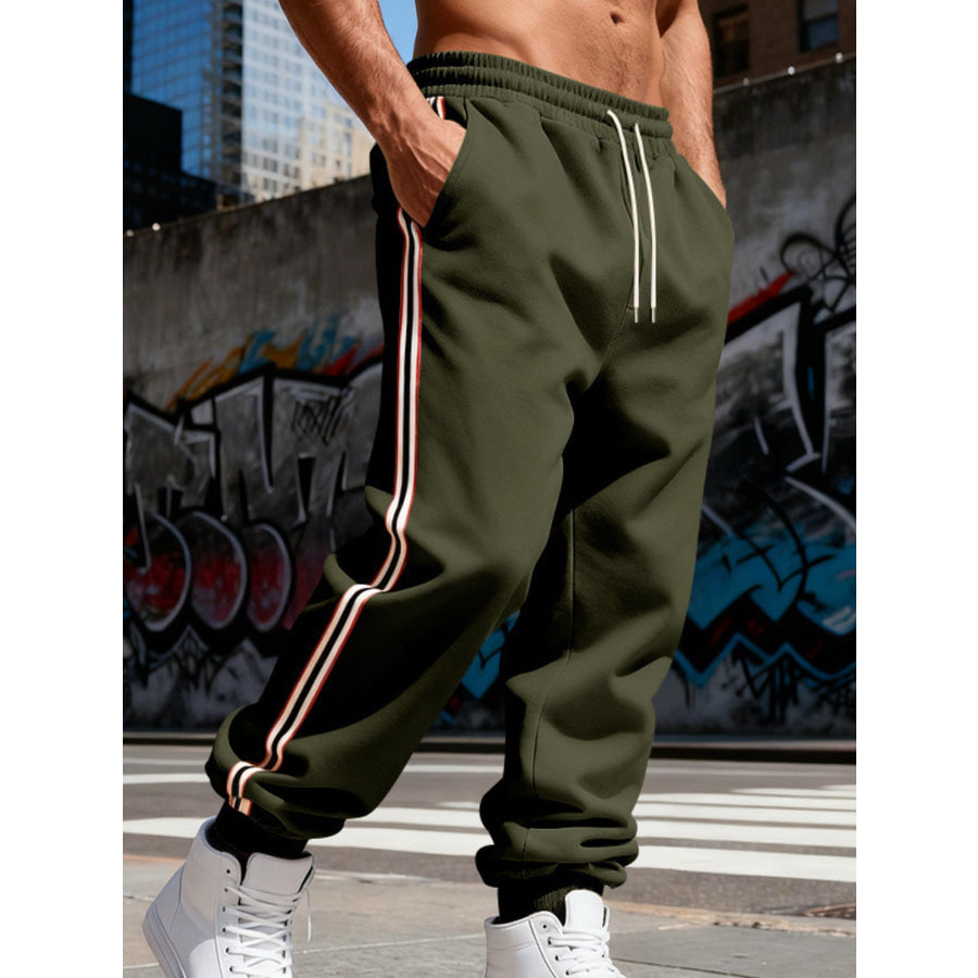 Men’s Full Size Side-Striped Drawstring Joggers Plus Apparel and Accessories