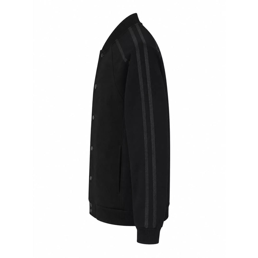 Men’s Full Size Side Striped Snap-Button Jacket Plus Black / S Apparel and Accessories
