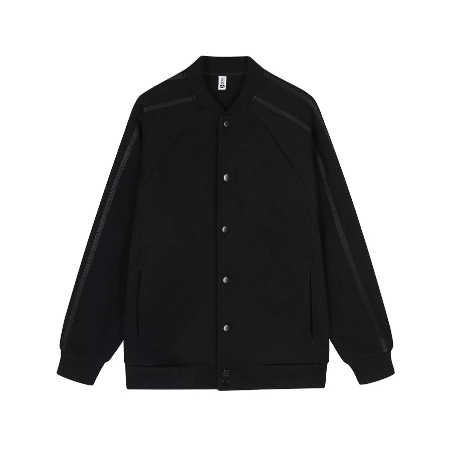 Men’s Full Size Side Striped Snap-Button Jacket Plus Black / S Apparel and Accessories