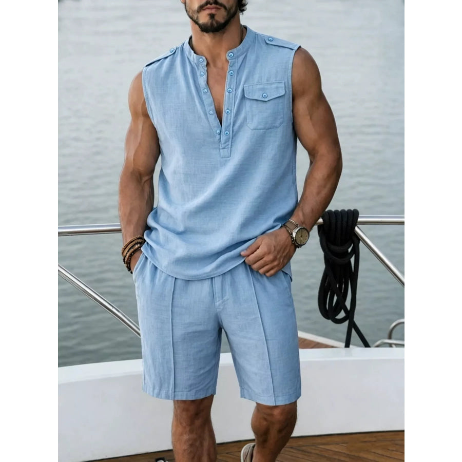 Men’s Full Size Sleeveless Top and Shorts Two-Piece Set Plus Size Sky Blue / S Apparel and Accessories