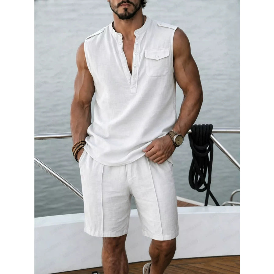 Men’s Full Size Sleeveless Top and Shorts Two-Piece Set Plus Size White / S Apparel and Accessories