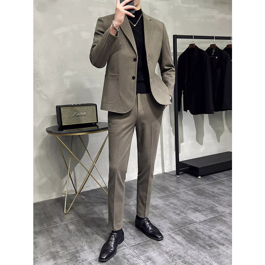 Men’s Full Size Slim-Fit Blazer and Pants Set Plus Camel / S Apparel Accessories