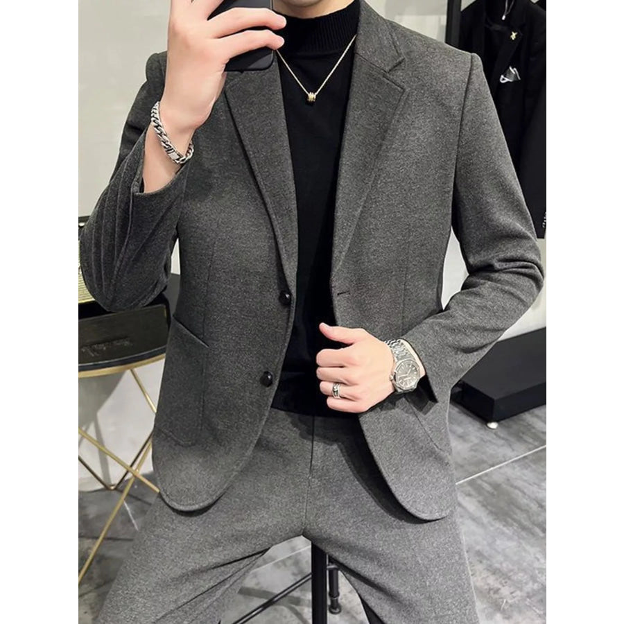 Men’s Full Size Slim-Fit Blazer and Pants Set Plus Dark Gray / S Apparel Accessories