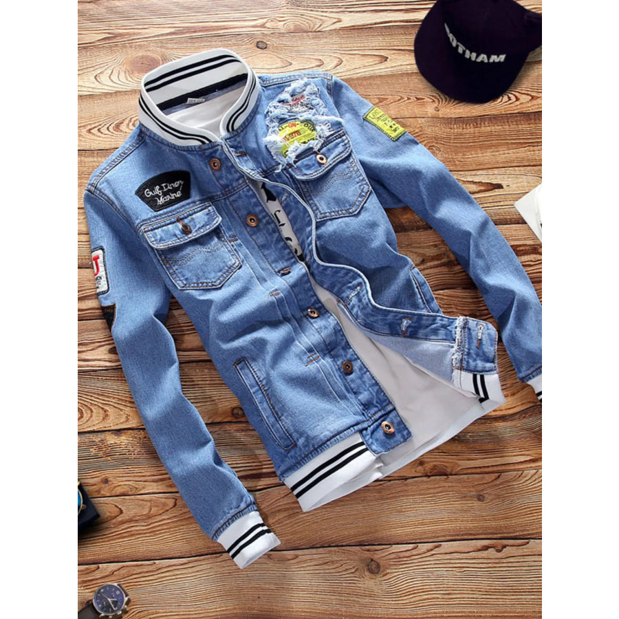Men’s Full Size Slim Fit Button Up Denim Jacket Plus Size Blue / S Apparel and Accessories