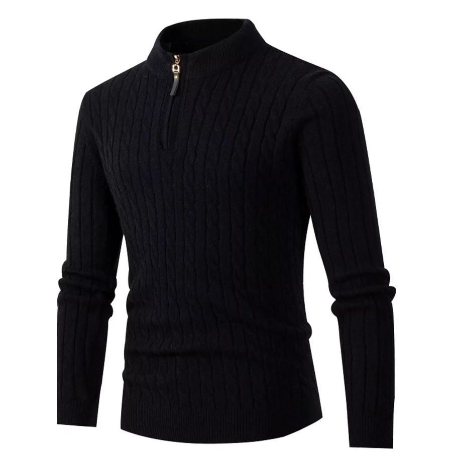 Men’s Full Size Slim Fit Cable Knit Half Zip Sweater Plus Size Black / S Apparel and Accessories