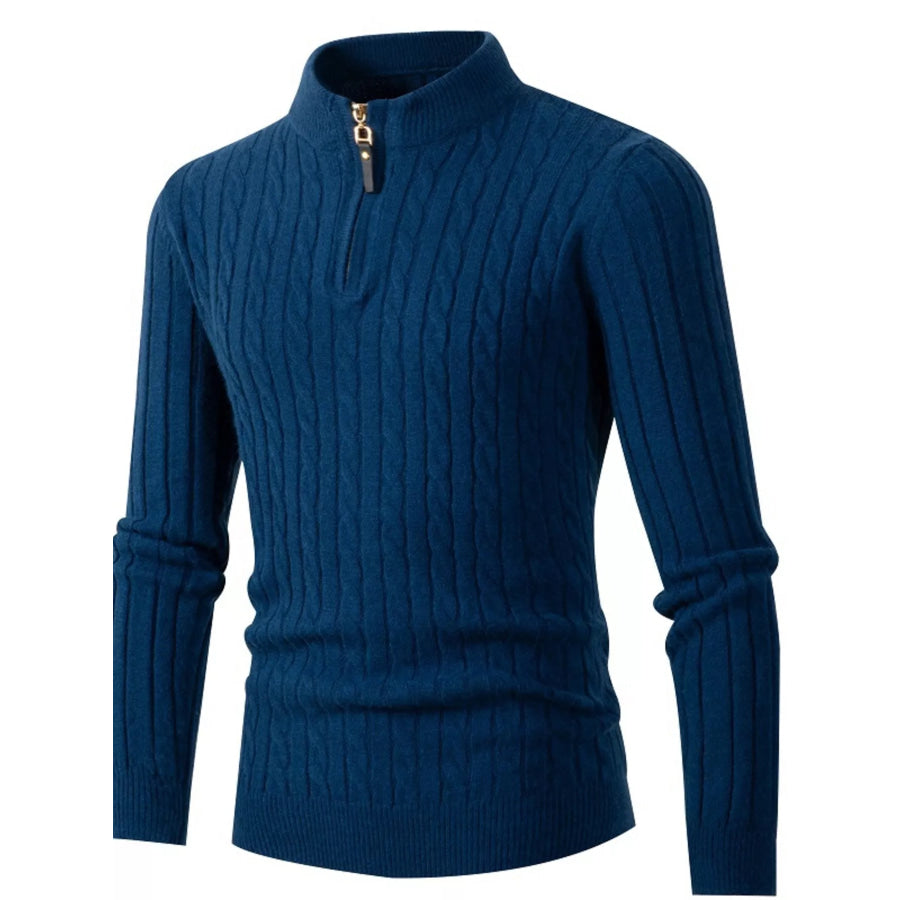 Men’s Full Size Slim Fit Cable Knit Half Zip Sweater Plus Size Peacock Blue / S Apparel and Accessories