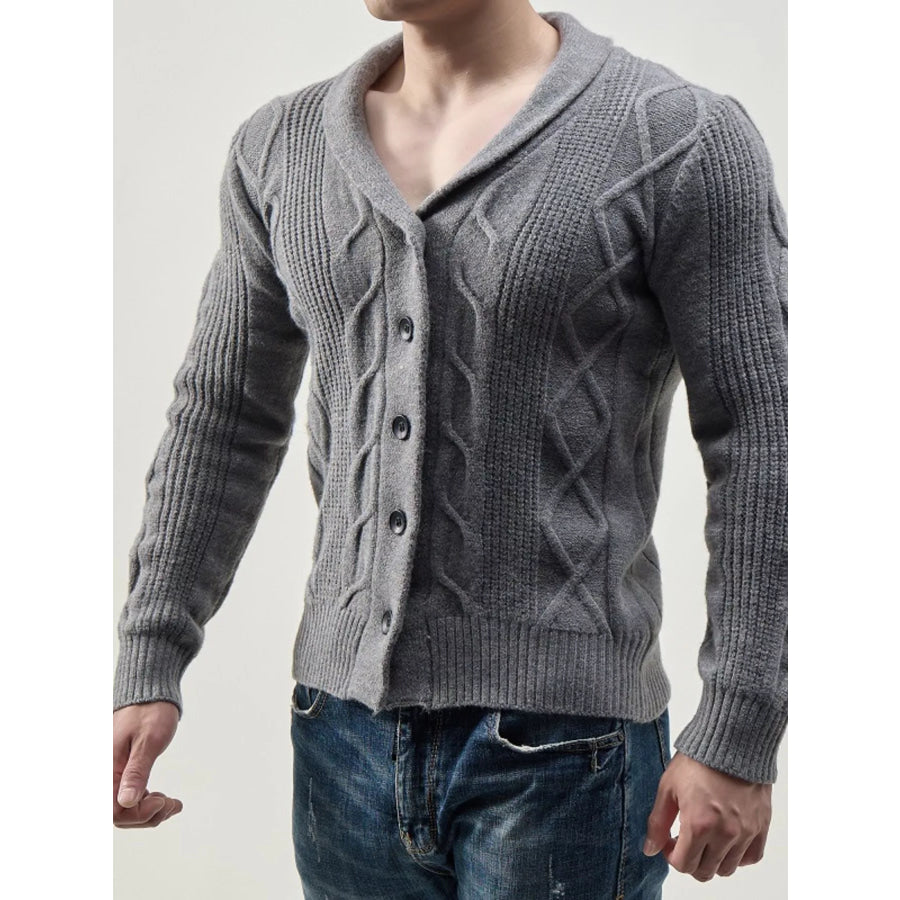 Men’s Full Size Slim-Fit Cable Knit Shawl Collar Cardigan Plus Grey / S Apparel and Accessories