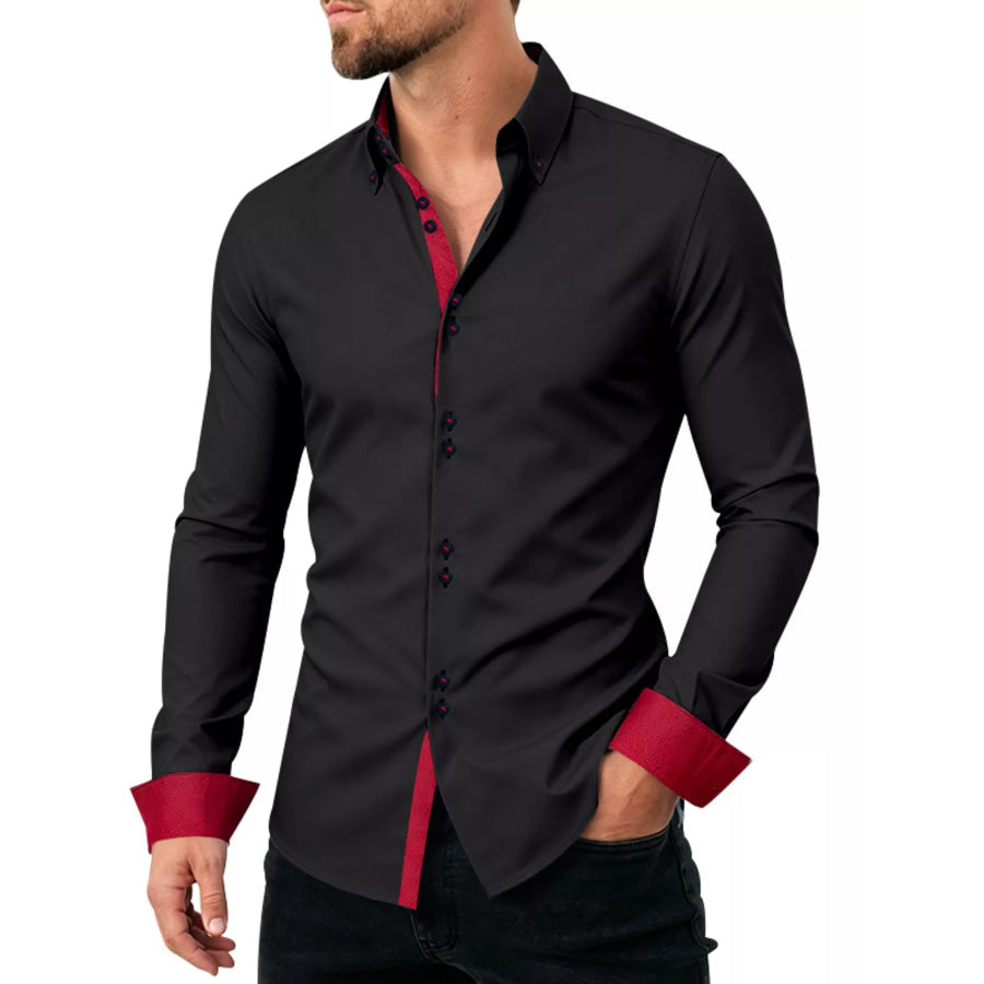 Men’s Full Size Slim Fit Contrast Trim Shirt Plus Size Black / S Apparel and Accessories