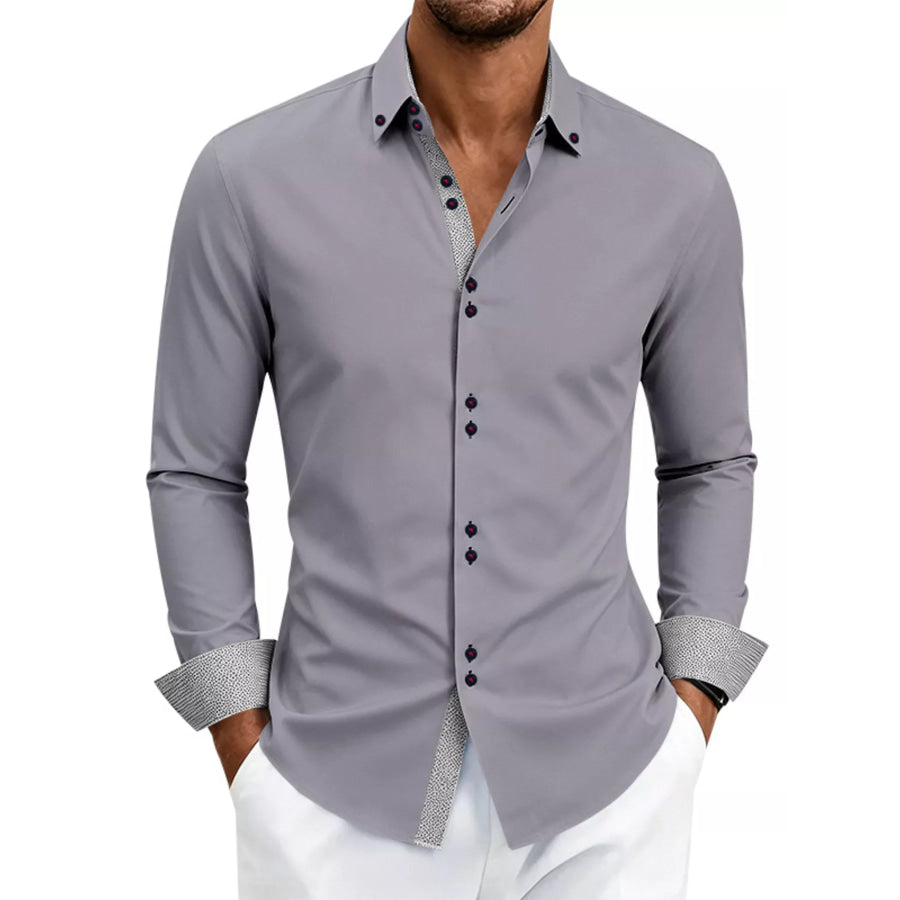 Men’s Full Size Slim Fit Contrast Trim Shirt Plus Size Dark Gray / S Apparel and Accessories