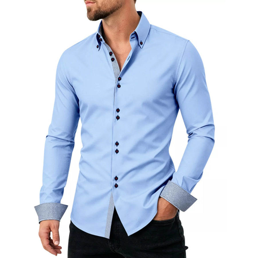 Men’s Full Size Slim Fit Contrast Trim Shirt Plus Size Light Blue / S Apparel and Accessories