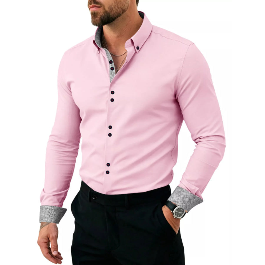 Men’s Full Size Slim Fit Contrast Trim Shirt Plus Size Pink / S Apparel and Accessories