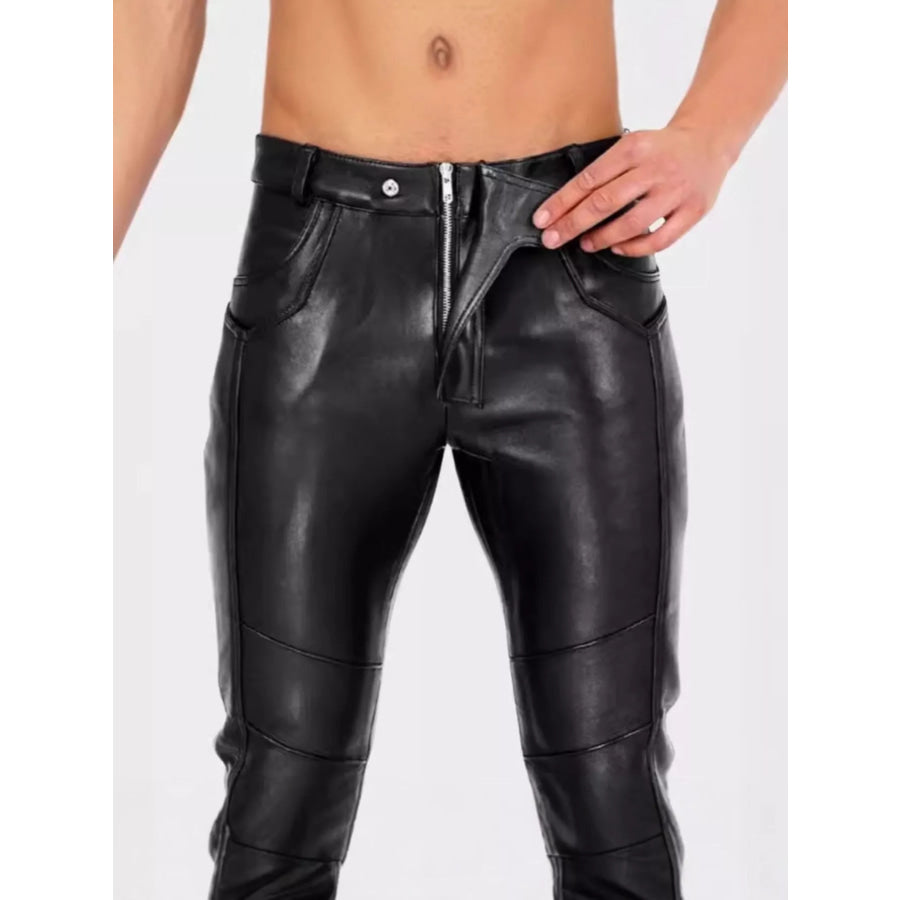 Men’s Full Size Slim-Fit Faux Leather Pants Plus Size Apparel and Accessories