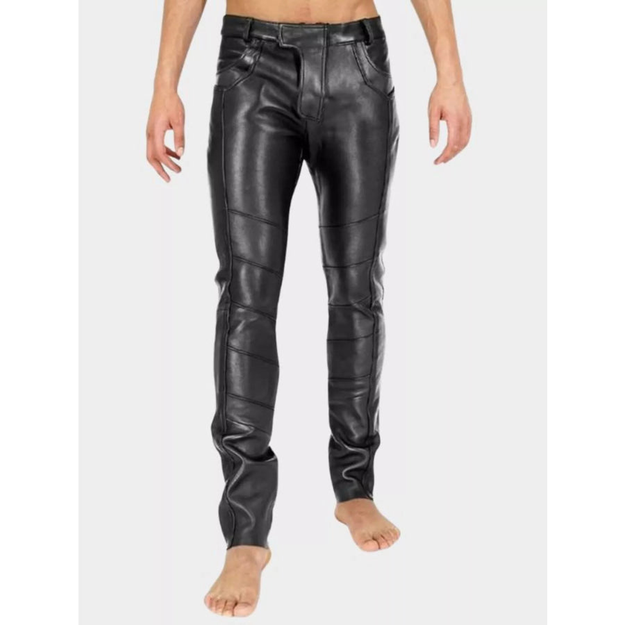 Men’s Full Size Slim-Fit Faux Leather Pants Plus Size Black / XS Apparel and Accessories