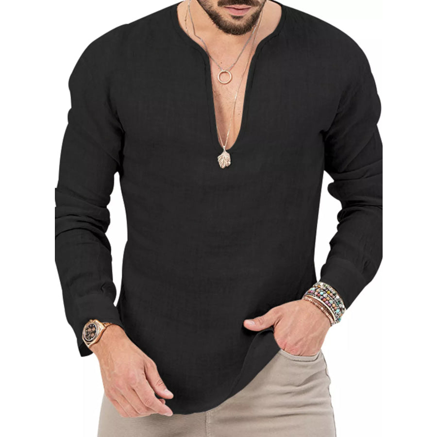 Men’s Full Size Slim Fit Long Sleeve Blouse Plus Size Black / S Apparel and Accessories