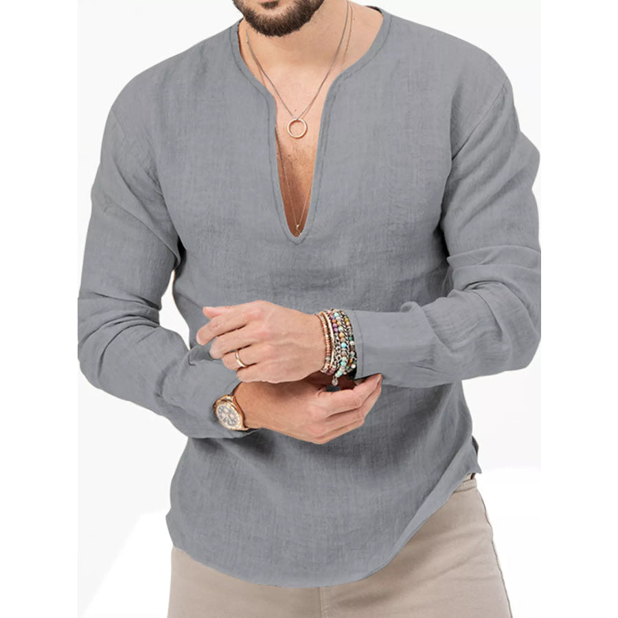 Men’s Full Size Slim Fit Long Sleeve Blouse Plus Size Gray / S Apparel and Accessories