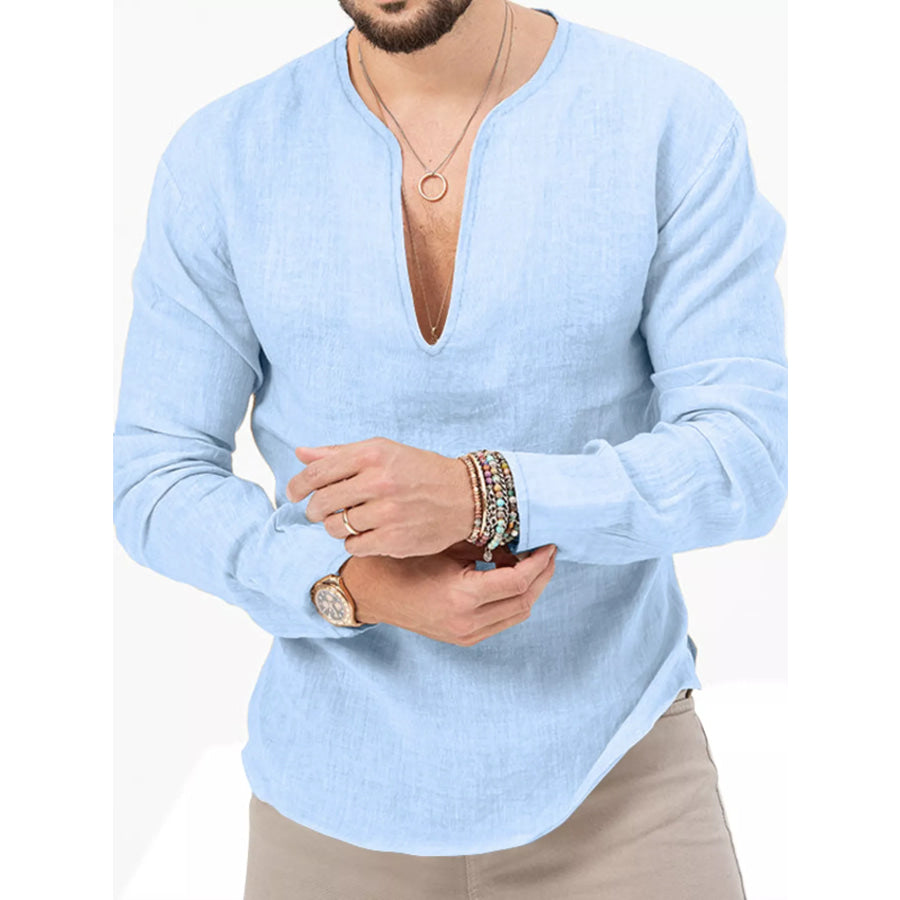 Men’s Full Size Slim Fit Long Sleeve Blouse Plus Size Light Blue / S Apparel and Accessories