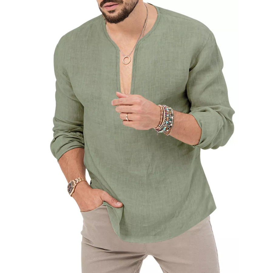 Men’s Full Size Slim Fit Long Sleeve Blouse Plus Size Light Green / S Apparel and Accessories