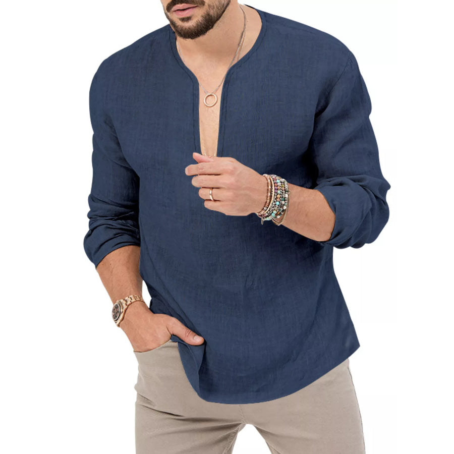 Men’s Full Size Slim Fit Long Sleeve Blouse Plus Size Navy / S Apparel and Accessories