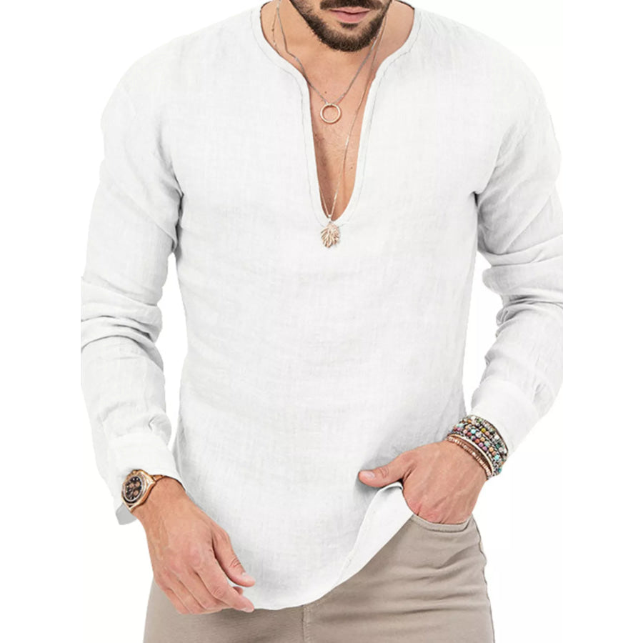 Men’s Full Size Slim Fit Long Sleeve Blouse Plus Size White / S Apparel and Accessories