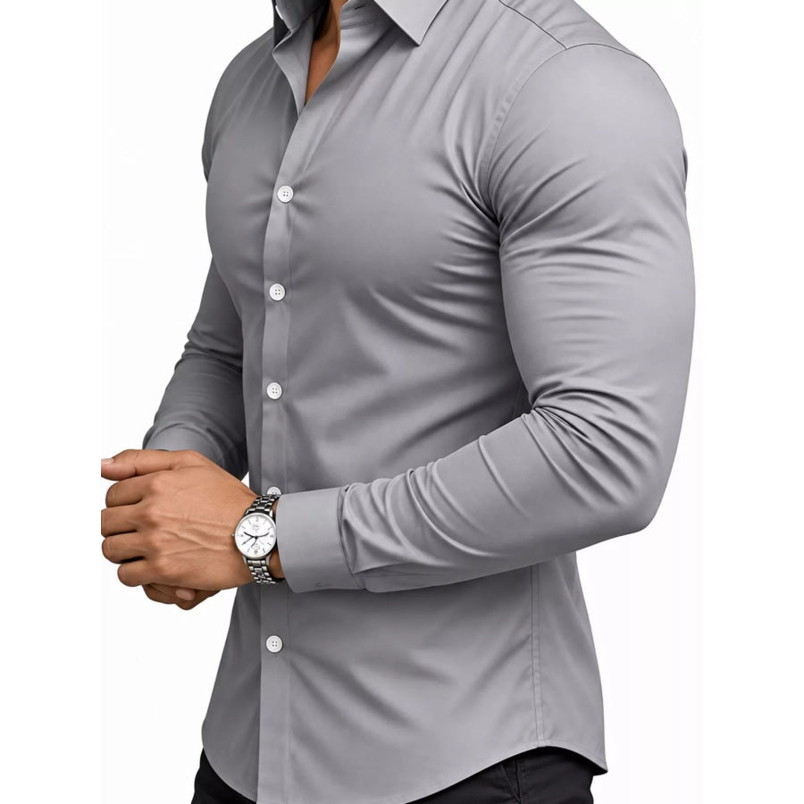 Men’s Full Size Slim Fit Long-Sleeve Button-Down Shirt Plus Light Gray / S Apparel and Accessories
