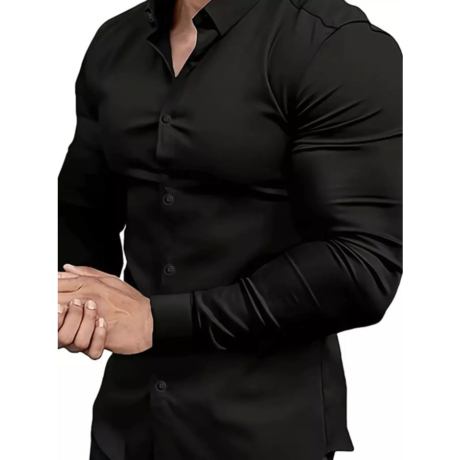 Men’s Full Size Slim Fit Long-Sleeve Button-Down Shirt Plus Black / S Apparel and Accessories