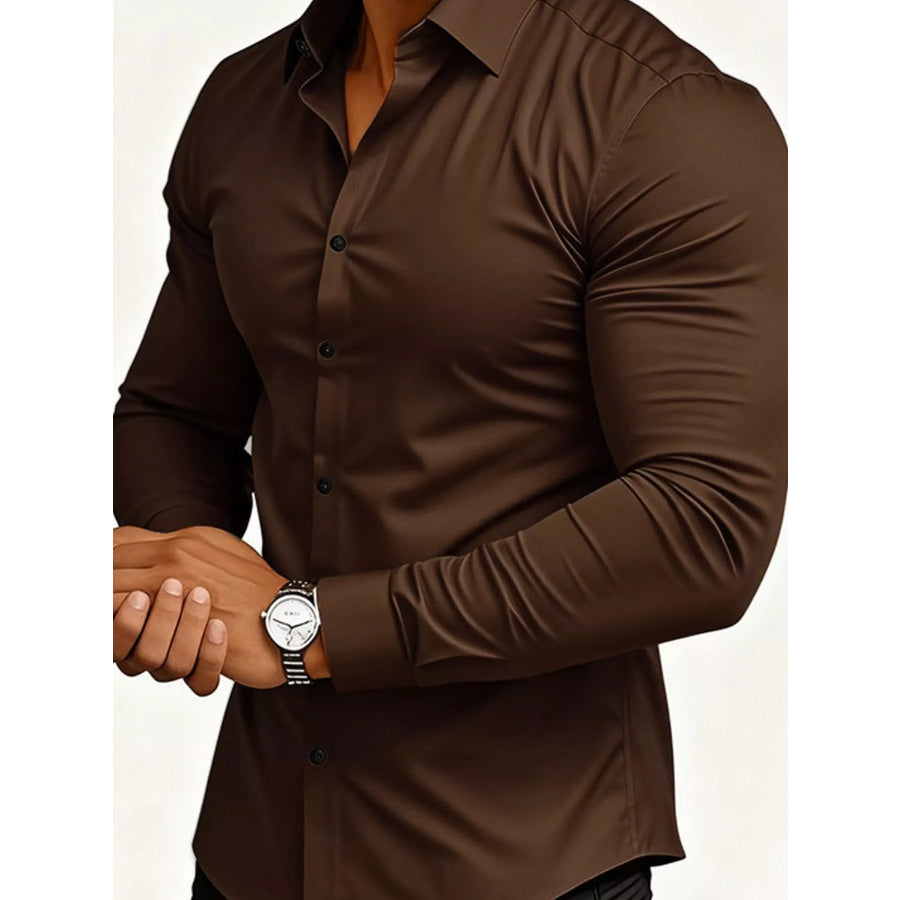 Men’s Full Size Slim Fit Long-Sleeve Button-Down Shirt Plus Coffee / S Apparel and Accessories