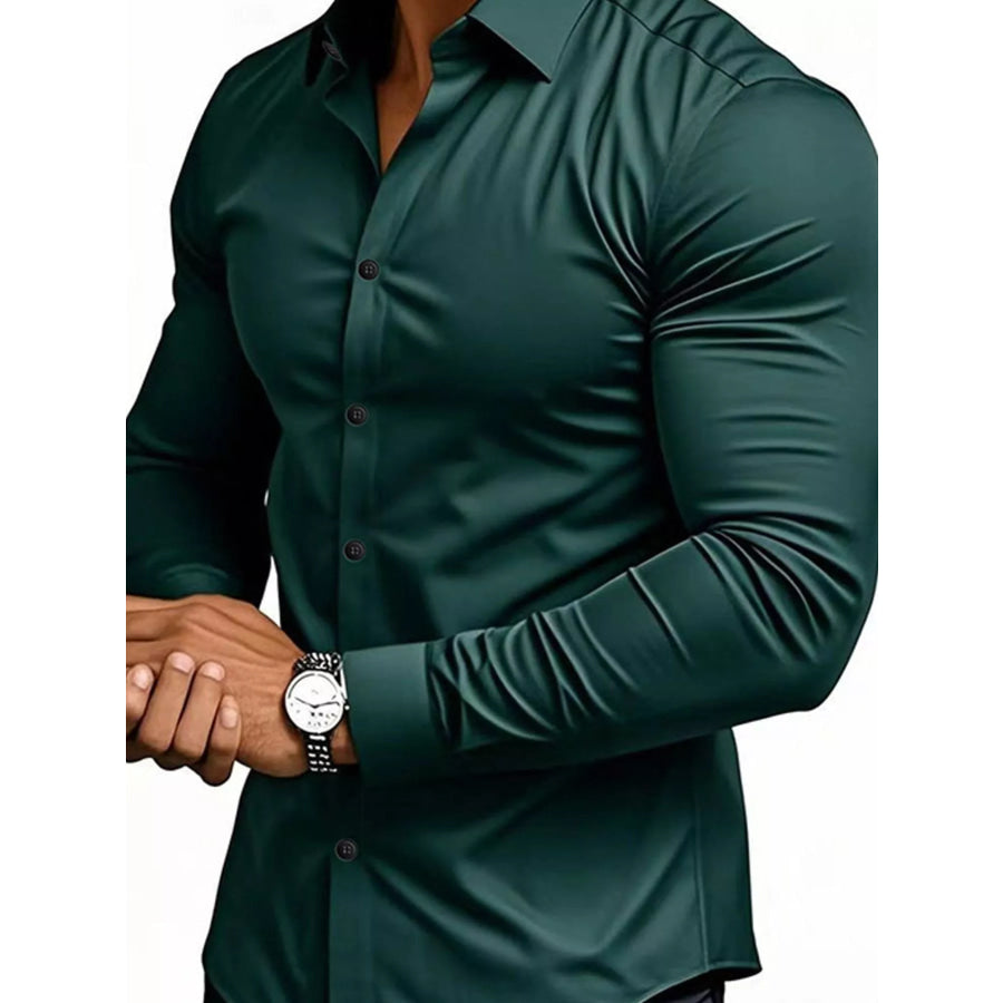 Men’s Full Size Slim Fit Long-Sleeve Button-Down Shirt Plus Dark Green / S Apparel and Accessories