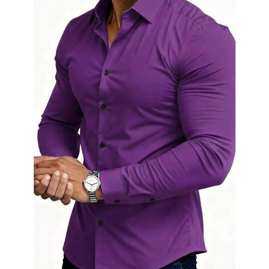 Men’s Full Size Slim Fit Long-Sleeve Button-Down Shirt Plus Dark Purple / S Apparel and Accessories