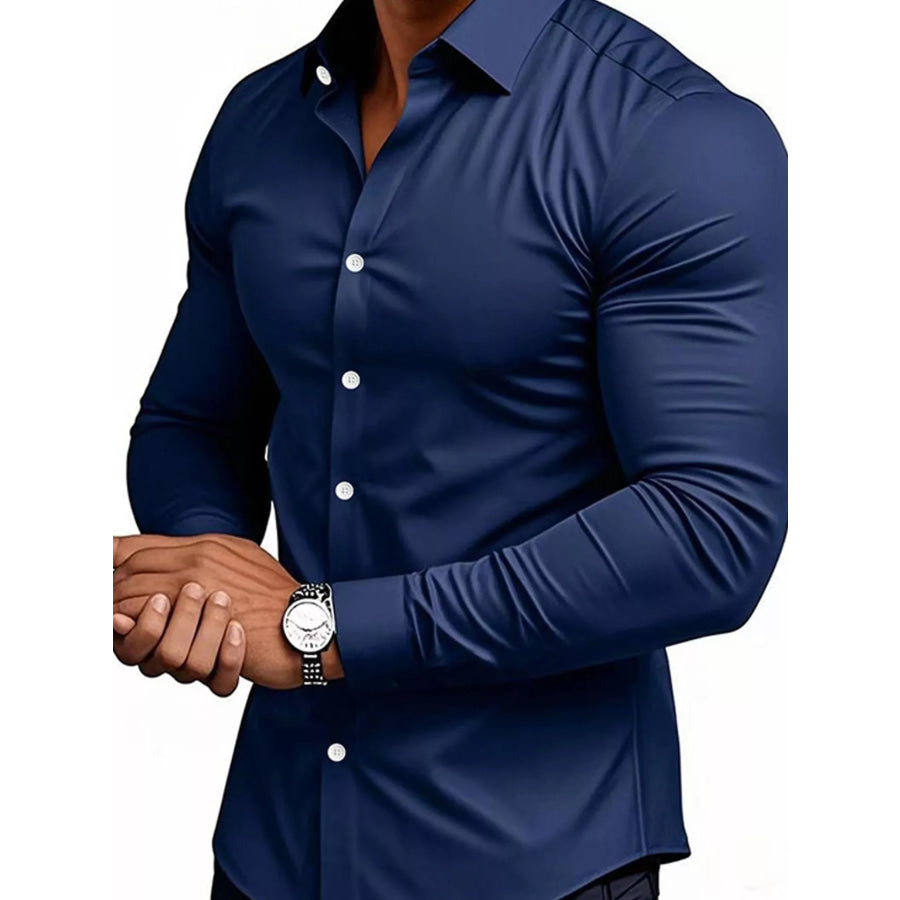 Men’s Full Size Slim Fit Long-Sleeve Button-Down Shirt Plus Navy / S Apparel and Accessories