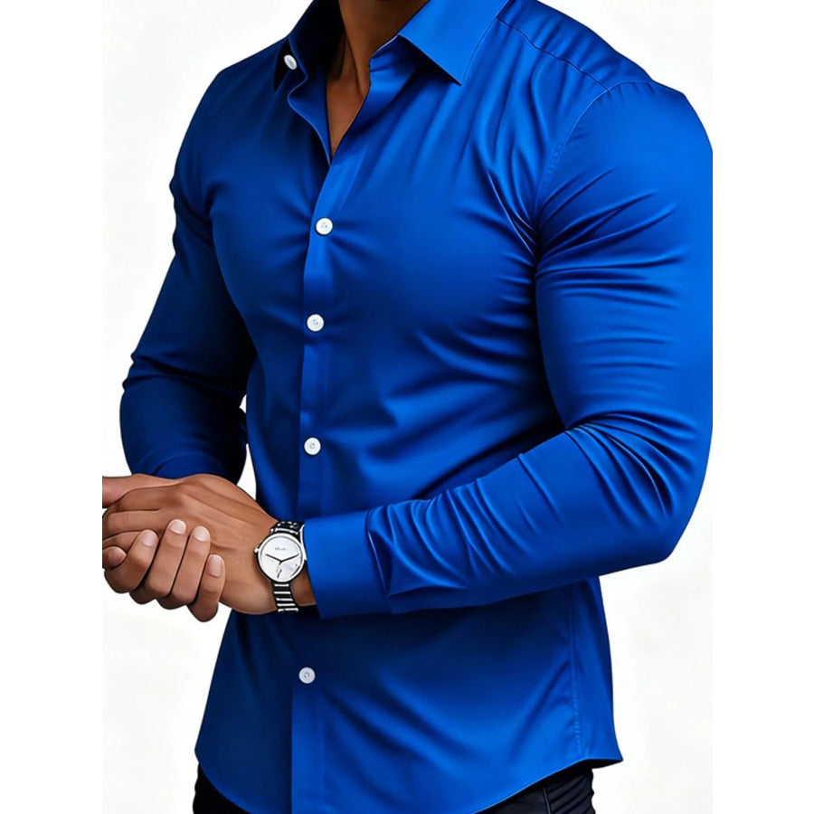 Men’s Full Size Slim Fit Long-Sleeve Button-Down Shirt Plus Royal Blue / S Apparel and Accessories