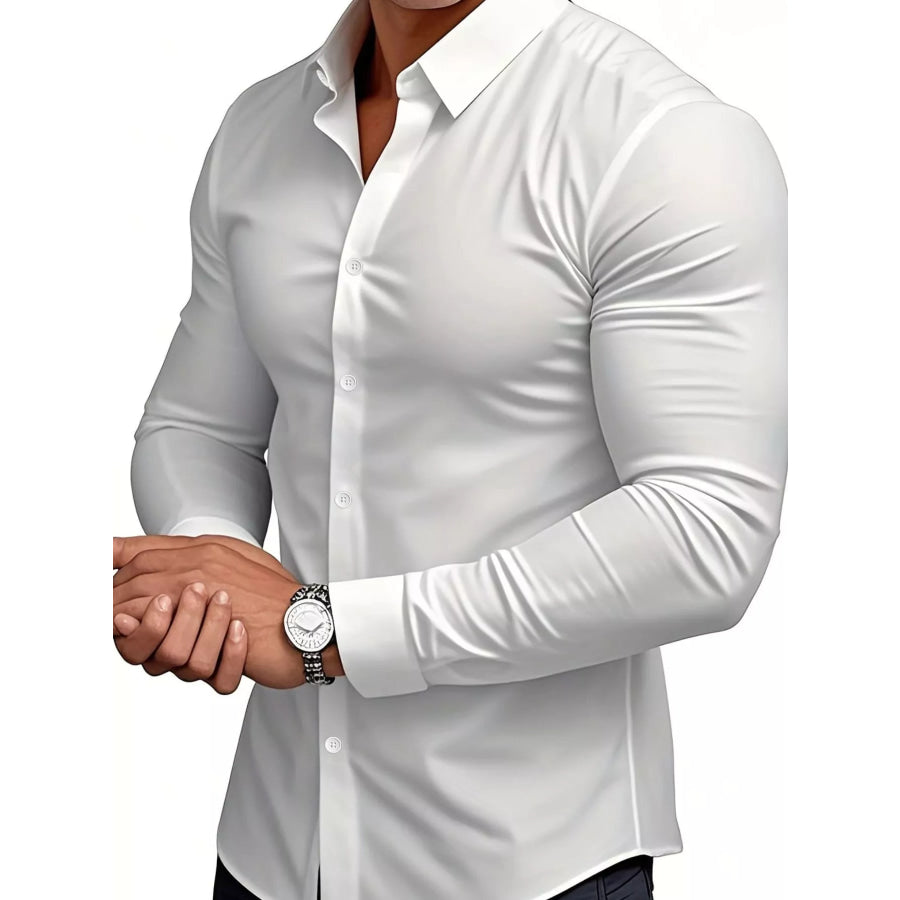Men’s Full Size Slim Fit Long-Sleeve Button-Down Shirt Plus White / S Apparel and Accessories