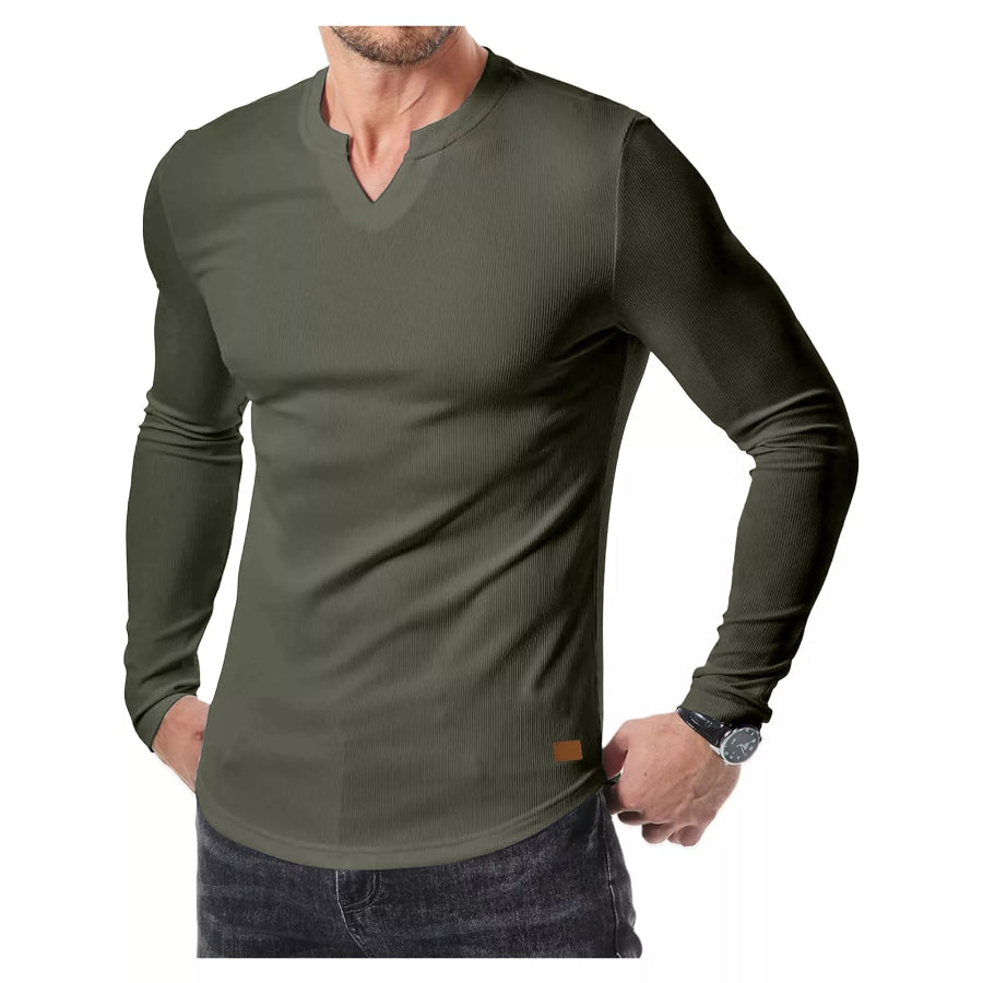 Men’s Full Size Slim Fit Long Sleeve Henley T-Shirt Plus Army Green / S Apparel and Accessories