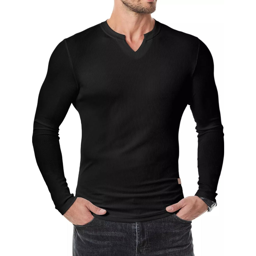 Men’s Full Size Slim Fit Long Sleeve Henley T-Shirt Plus Black / S Apparel and Accessories