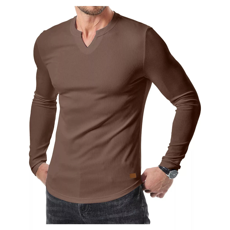 Men’s Full Size Slim Fit Long Sleeve Henley T-Shirt Plus Dark Brown / S Apparel and Accessories