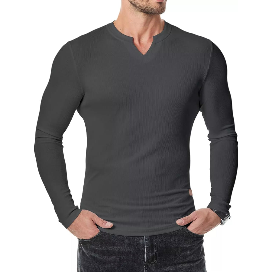 Men’s Full Size Slim Fit Long Sleeve Henley T-Shirt Plus Dark Gray / S Apparel and Accessories