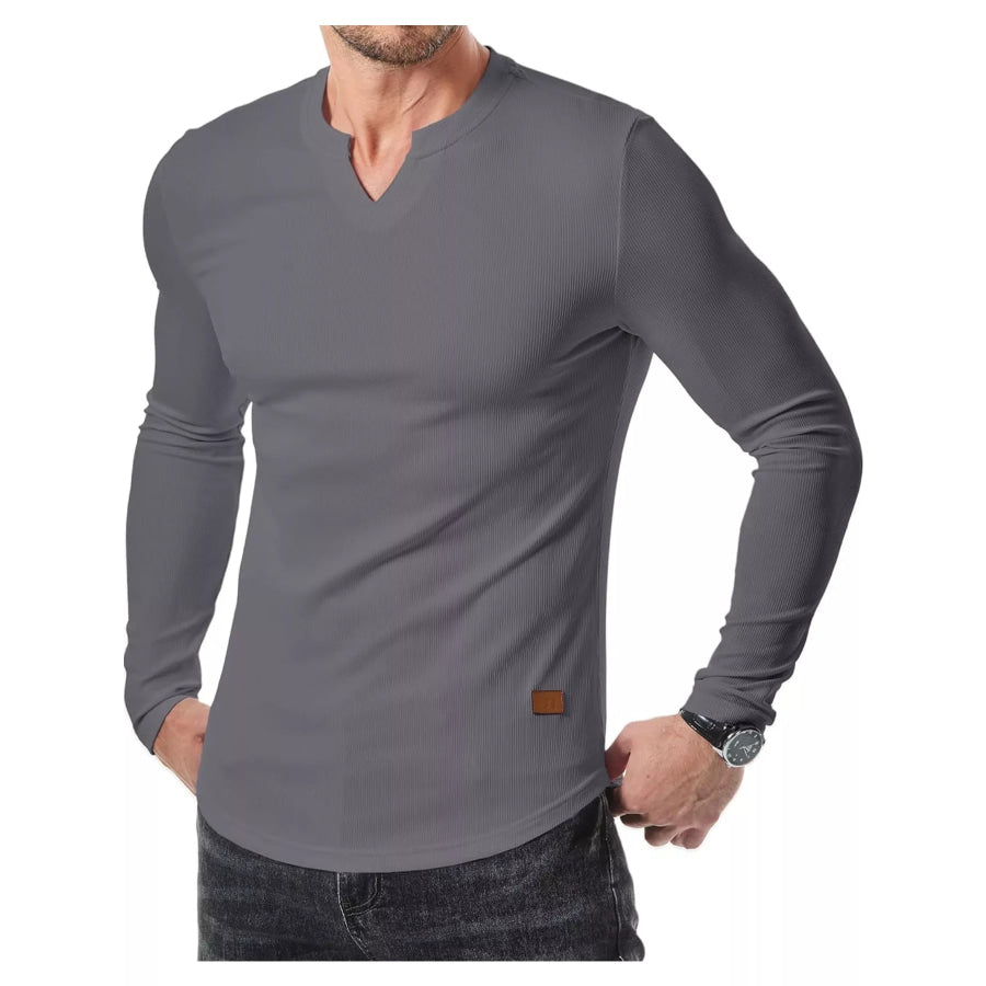 Men’s Full Size Slim Fit Long Sleeve Henley T-Shirt Plus Gray / S Apparel and Accessories