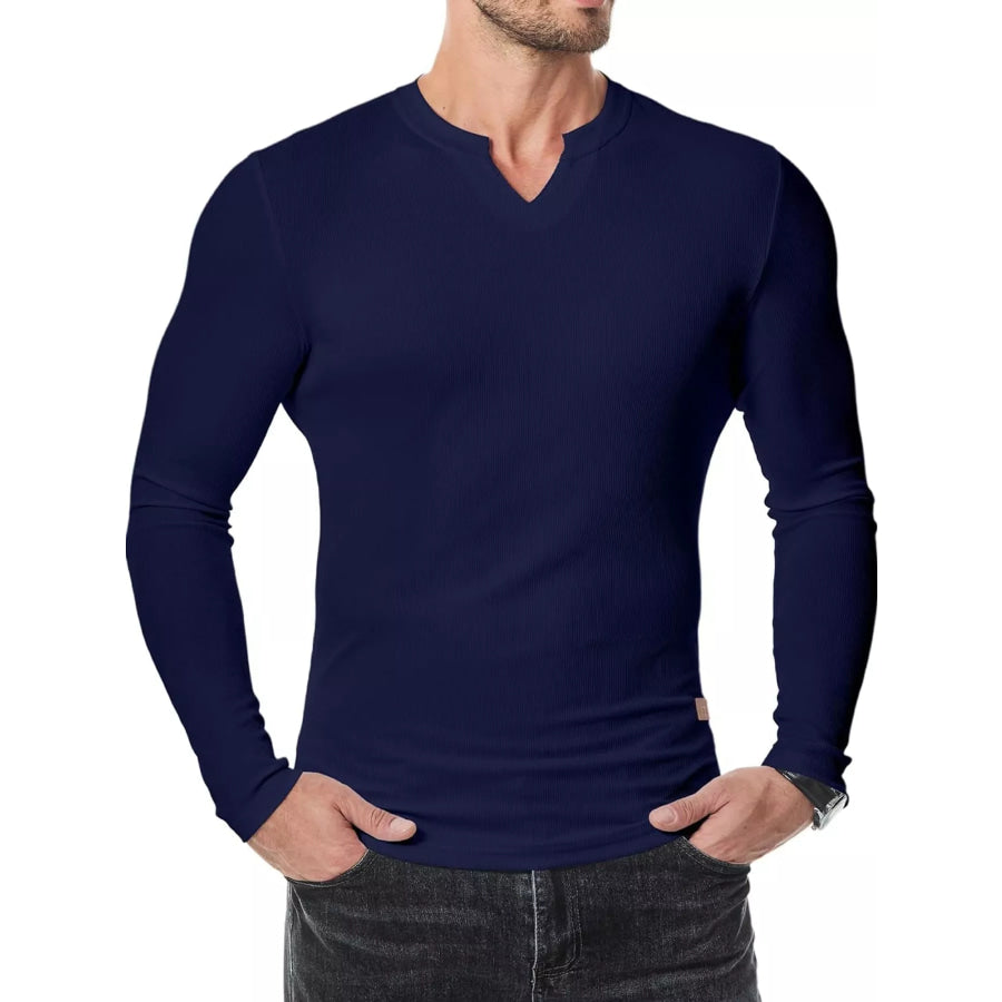 Men’s Full Size Slim Fit Long Sleeve Henley T-Shirt Plus Navy / S Apparel and Accessories