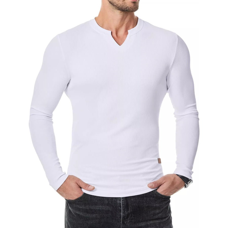 Men’s Full Size Slim Fit Long Sleeve Henley T-Shirt Plus White / S Apparel and Accessories