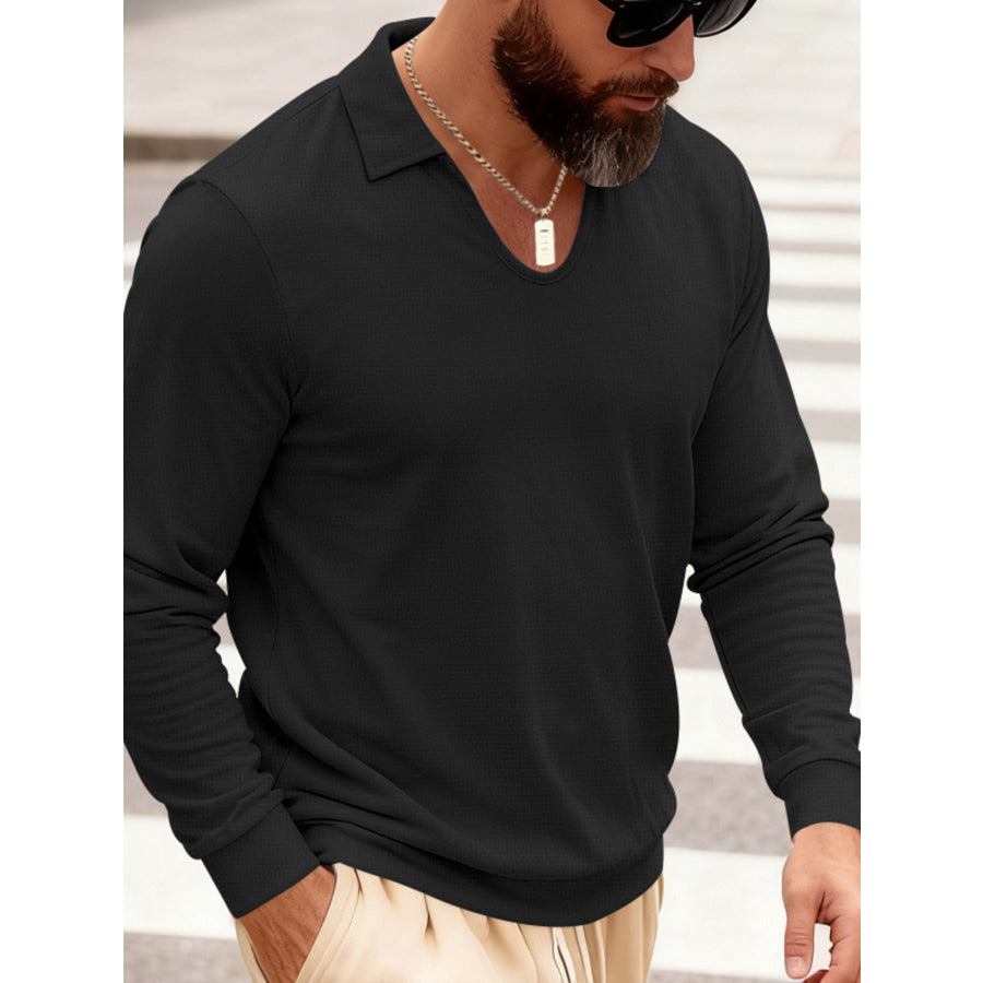 Men’s Full Size Slim Fit Long Sleeve Polo Plus Size Apparel and Accessories