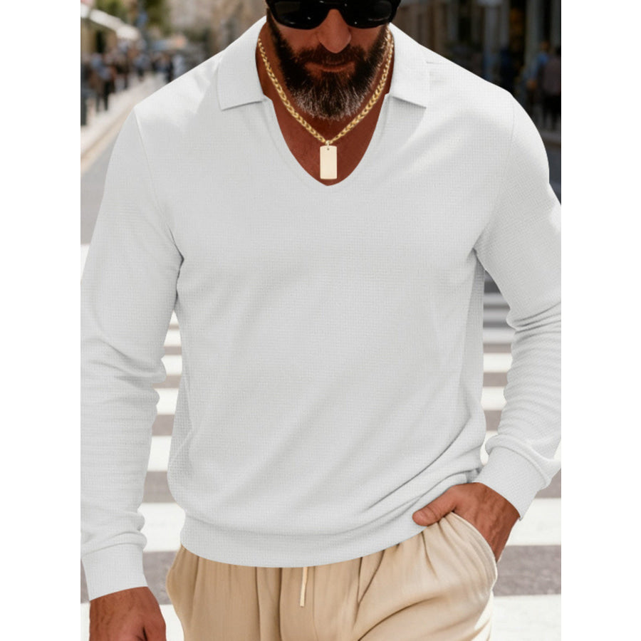 Men’s Full Size Slim Fit Long Sleeve Polo Plus Size Apparel and Accessories