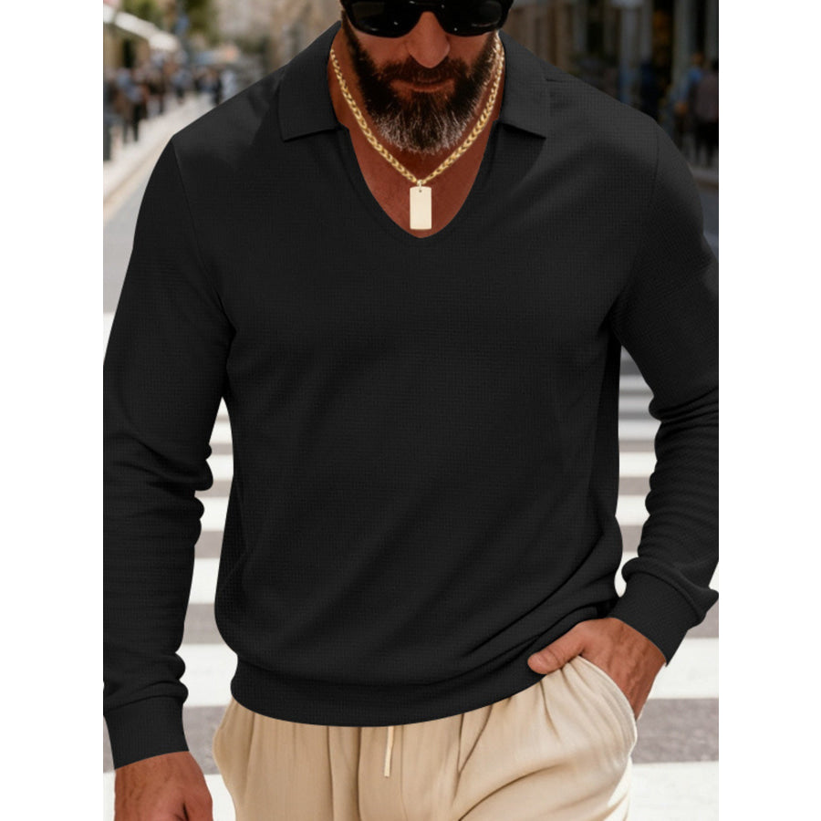 Men’s Full Size Slim Fit Long Sleeve Polo Plus Size Apparel and Accessories