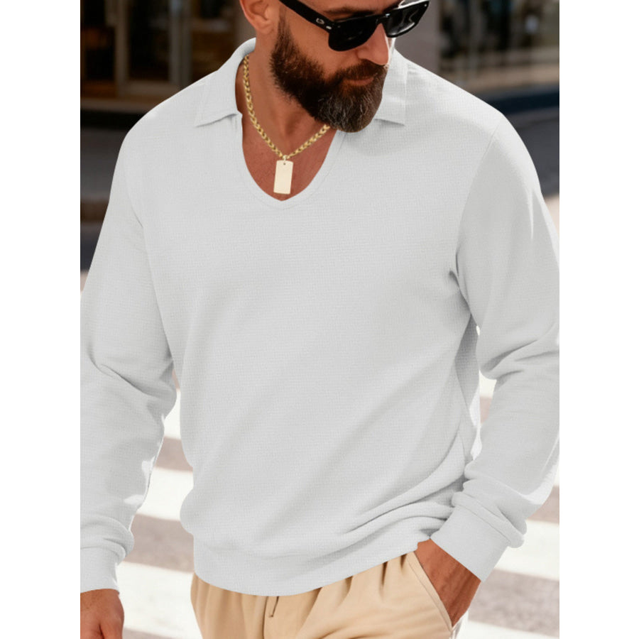 Men’s Full Size Slim Fit Long Sleeve Polo Plus Size Apparel and Accessories